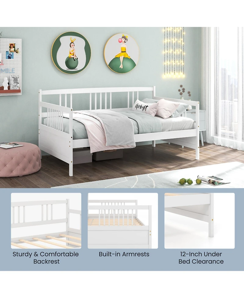 Sugift Twin Size Wooden Slats Daybed Bed with Rails-White