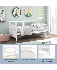 Sugift Twin Size Wooden Slats Daybed Bed with Rails-White