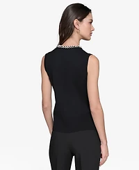 Karl Lagerfeld Paris Women's Embellished-Neck Sleeveless Knit Top