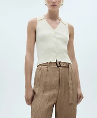 Mango Women's Belt Detail Textured Pants