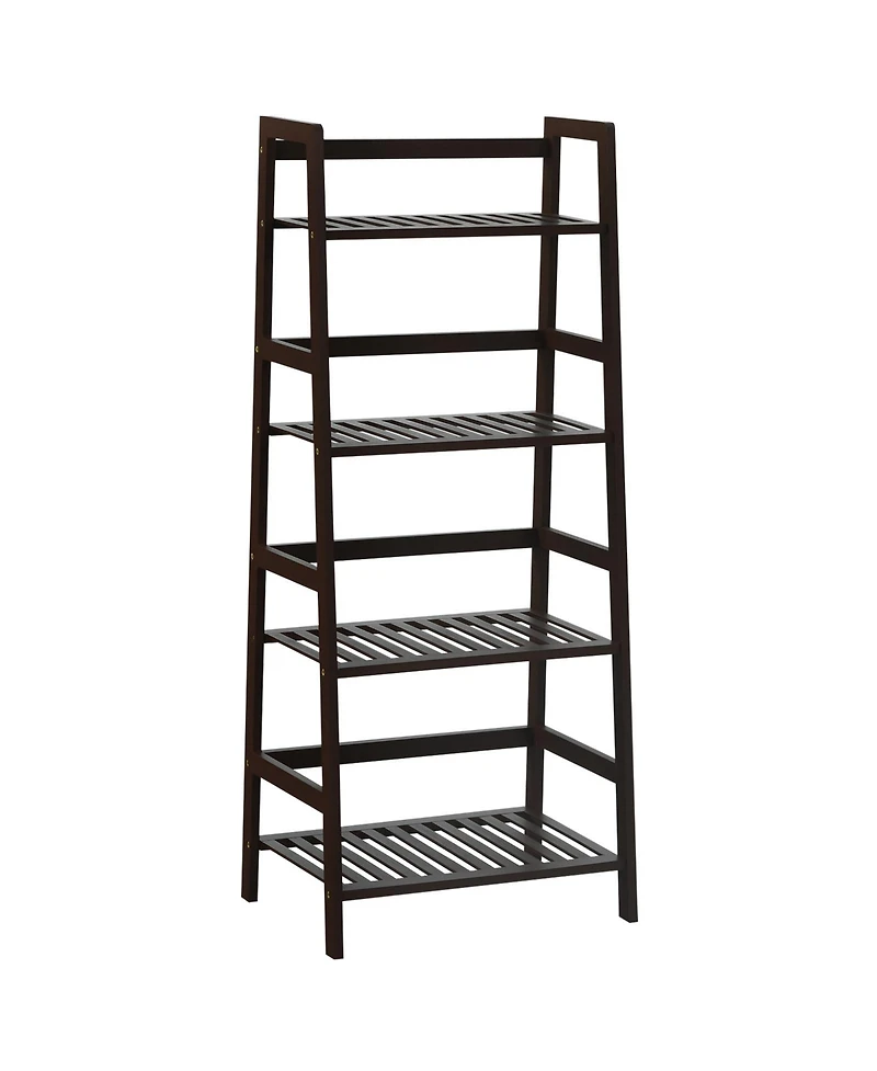 Sugift 4-Tier Bamboo Plant Rack with Guardrails Stable and Space-Saving-Brown
