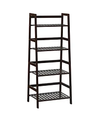 Sugift 4-Tier Bamboo Plant Rack with Guardrails Stable and Space-Saving-Brown