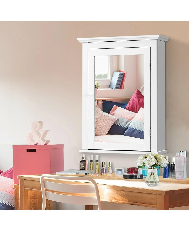 Sugift Bathroom Mirror Cabinet Wall Mounted Adjustable Shelf Medicine Storage-White