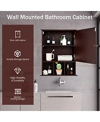 Sugift Wall Mounted and Mirrored Bathroom Cabinet-Brown