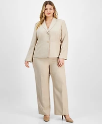 Le Suit Plus Size Shawl-Collar Pant Suit Set