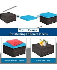 Sugift 4 Pcs Ottoman Garden Deck Patio Rattan Wicker Furniture Set Cushioned Sofa-Turquoise