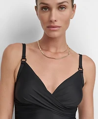 Dkny Women's O-Ring-Trim Crossover Ruched Tankini Top