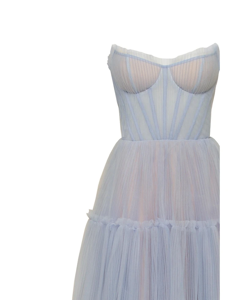 Milla Women's Cloudy Blue Tulle Maxi Dress With Ruffled Skirt