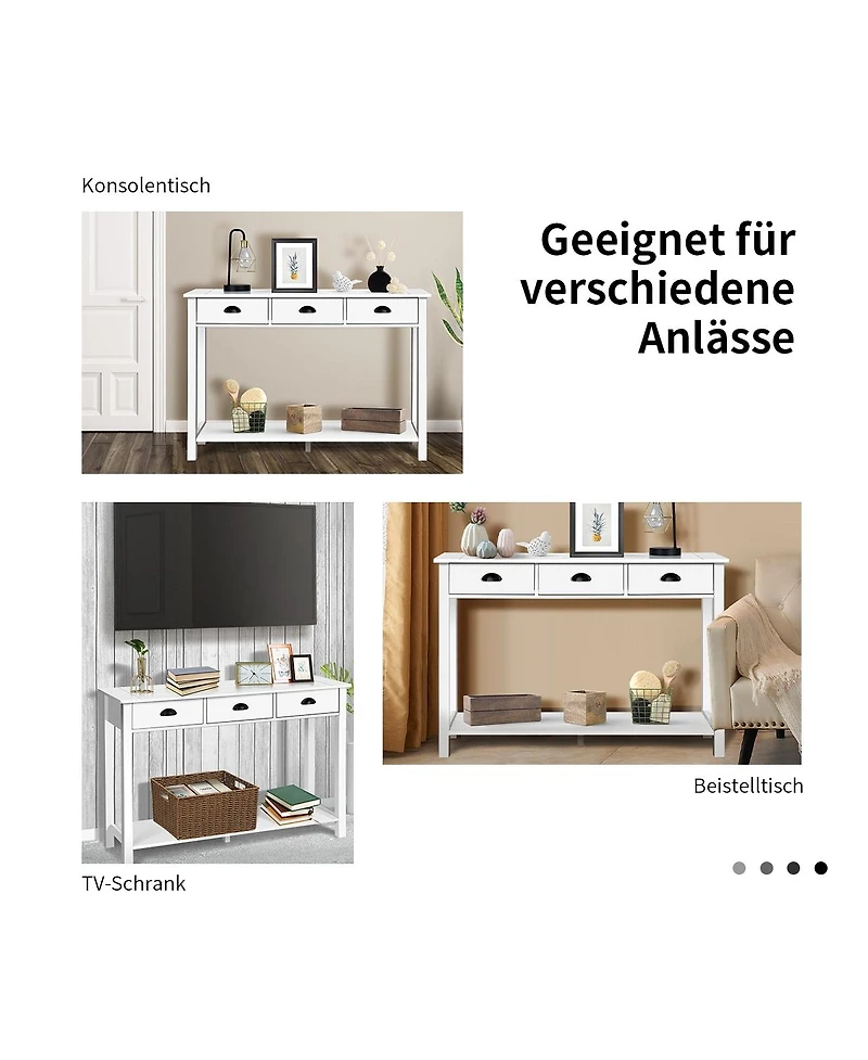 Sugift Wooden Console Table with 3 Drawers and 2-Tier Shelves