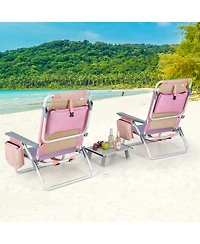 Sugift 2 Packs 5-Position Outdoor Folding Backpack Beach Table Chair Reclining Chair Set-Pink