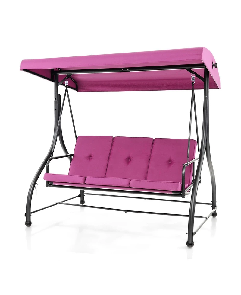 Sugift 3 Seat Outdoor Porch Swing with Adjustable Canopy-Wine