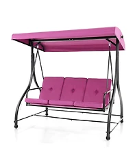 Sugift 3 Seat Outdoor Porch Swing with Adjustable Canopy-Wine