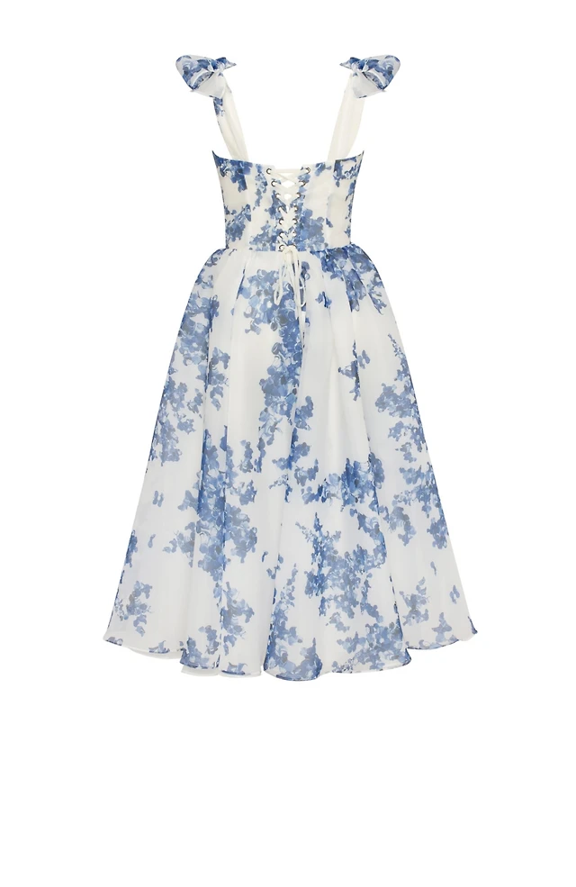 Milla Women's Charming Blue Hydrangea-Patterned Organza Midi Dress | Arden  Fair
