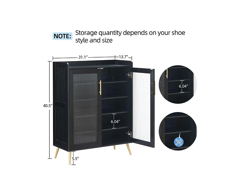 gaomon Shoe Cabinet with Glass Doors, 5-Tier Entryway Shoe Organizer Storage Rack with Large Storage and Adjustable Shelves for Hallway, Living Room,