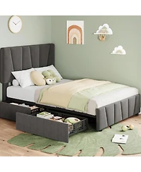 gaomon Bed Frame With Storage Drawers And Headboard, Upholstered Platform Bed Frame With Wooden Slats Support