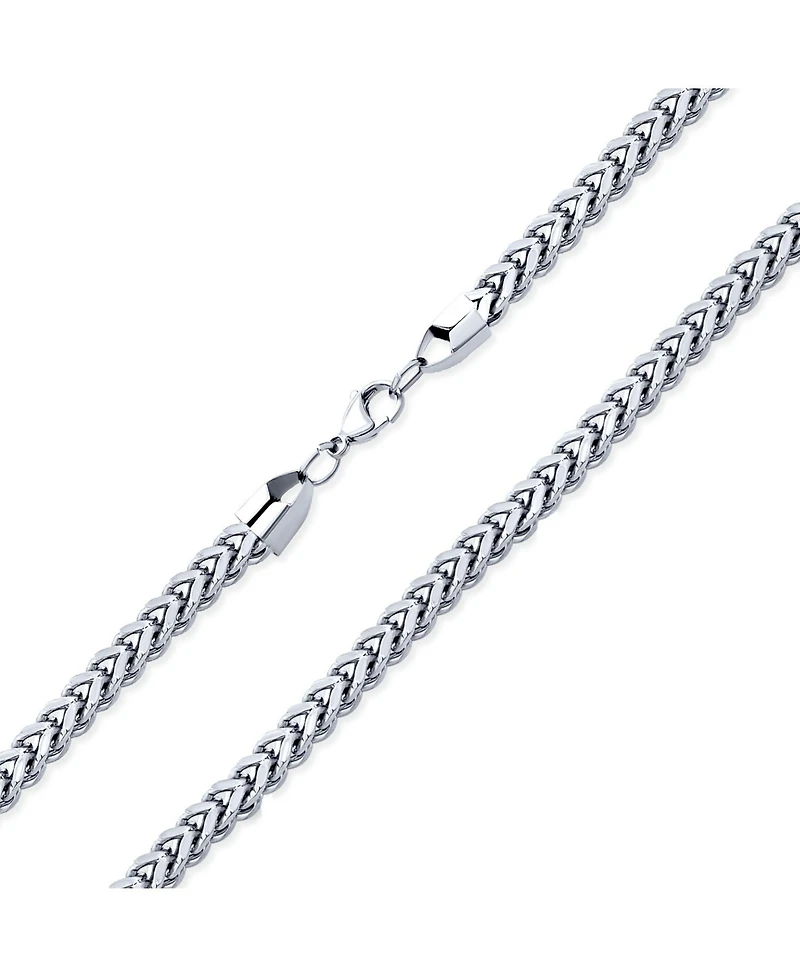 Bling Jewelry Heavy Duty Biker Jewelry Gold Plated Silver Tone Stainless Steel 6MM Flat Square Wheat Link Foxtail Chain Necklace