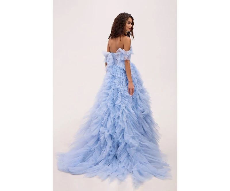 Milla Women's Light Blue All Ruffled Up Eveng Fluffy Dress