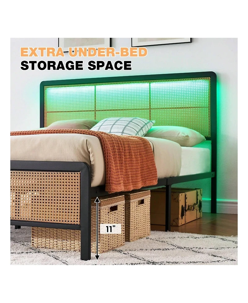 gaomon Rattan Bed Frame With Headboard And Footboard, Heavy Duty Metal Platform Storage, Easy Assembly, No Box Spring Needed, Mattress