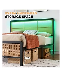 gaomon Rattan Bed Frame With Headboard And Footboard, Heavy Duty Metal Platform Storage, Easy Assembly, No Box Spring Needed, Mattress