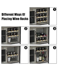 gaomon Wine Bar Cabinet with Detachable Wine Rack, Bar Rack Cabinet with Glass Holder and 1 Drawer, Mesh Door, Small Sideboard