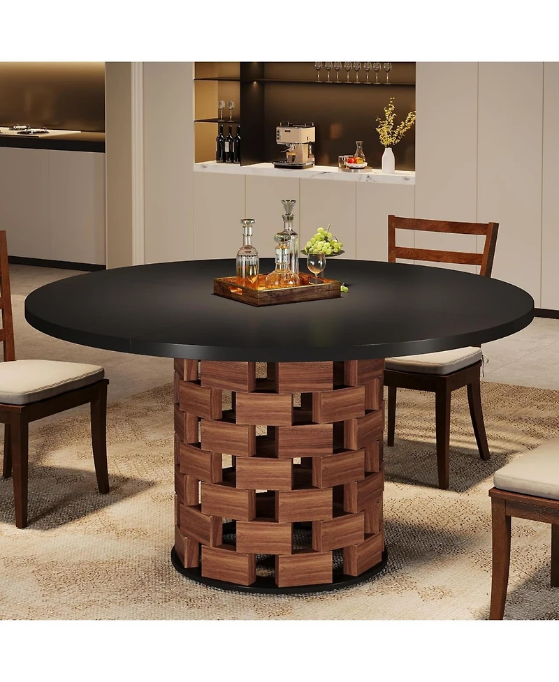 Tribesigns Round Dining Table for 4-6 People, 47-Inch Dining Table Farmhouse Kitchen Table, Dining Room Table with Wood Rectangular Block Base, Circle