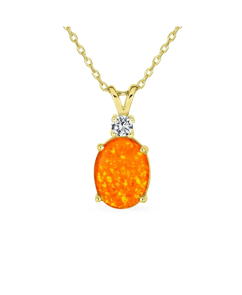 Bling Jewelry Classic Simple Cz Accent 5CT Oval Solitaire Created Opal Pendant Necklace Sterling Silver 16-18 Inch