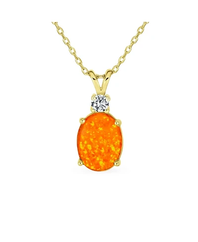 Bling Jewelry Classic Simple Cz Accent 5CT Oval Solitaire Created Opal Pendant Necklace Sterling Silver 16-18 Inch