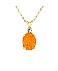 Bling Jewelry Classic Simple Cz Accent 5CT Oval Solitaire Created Opal Pendant Necklace Sterling Silver 16-18 Inch