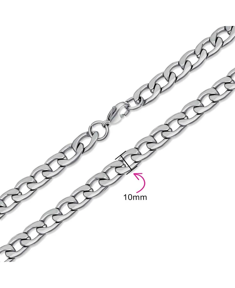 Bling Jewelry Heavy Duty Biker Jewelry Solid Curb Link Chain Necklace Silver Tone Stainless Steel 8MM