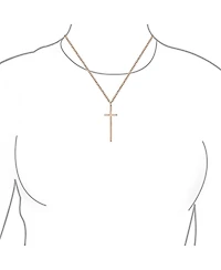 Bling Jewelry Modern Elongated Simple Basic Long Flat Thin Delicate Religious Latin Cross Pendant Necklace Rose Gold Plated .925 Sterling Silver