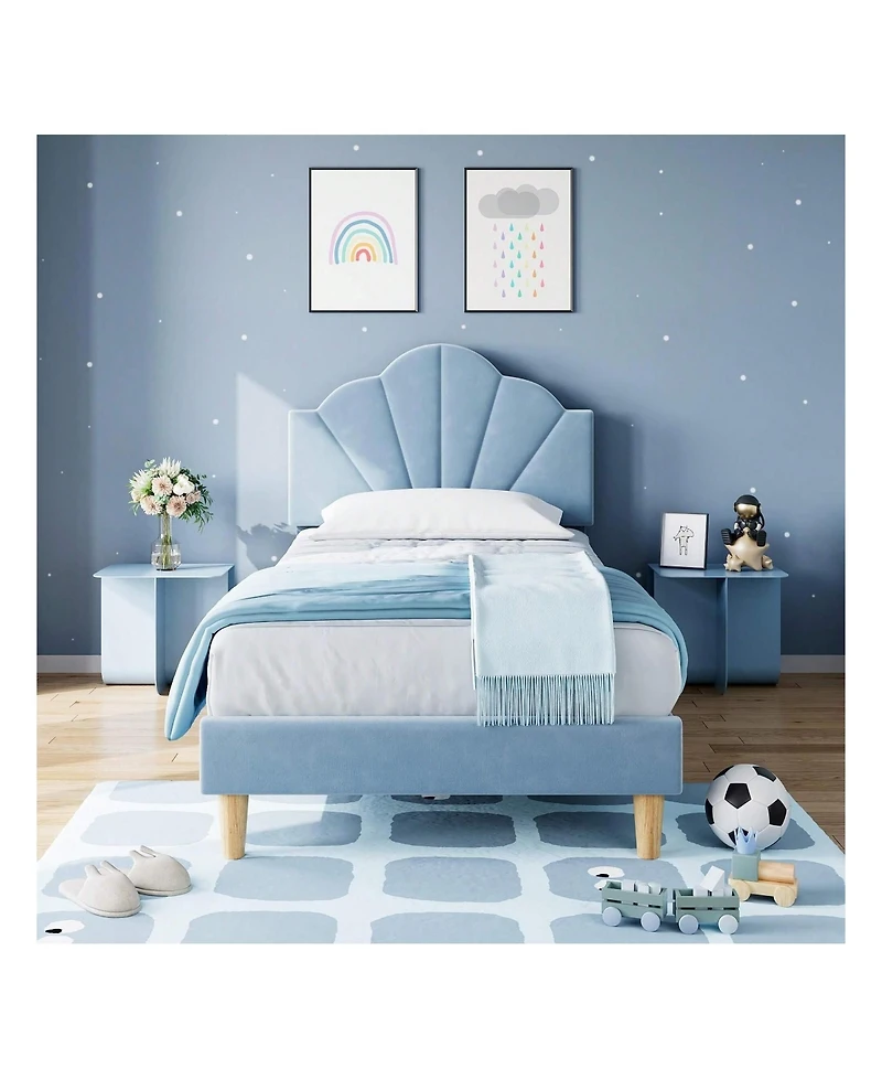 gaomon Twin Platform Bed Frame, Velvet Upholstered Frame With Height Adjustable Headboard, Strong Wood Slat Support, Solid And Stable, Ea