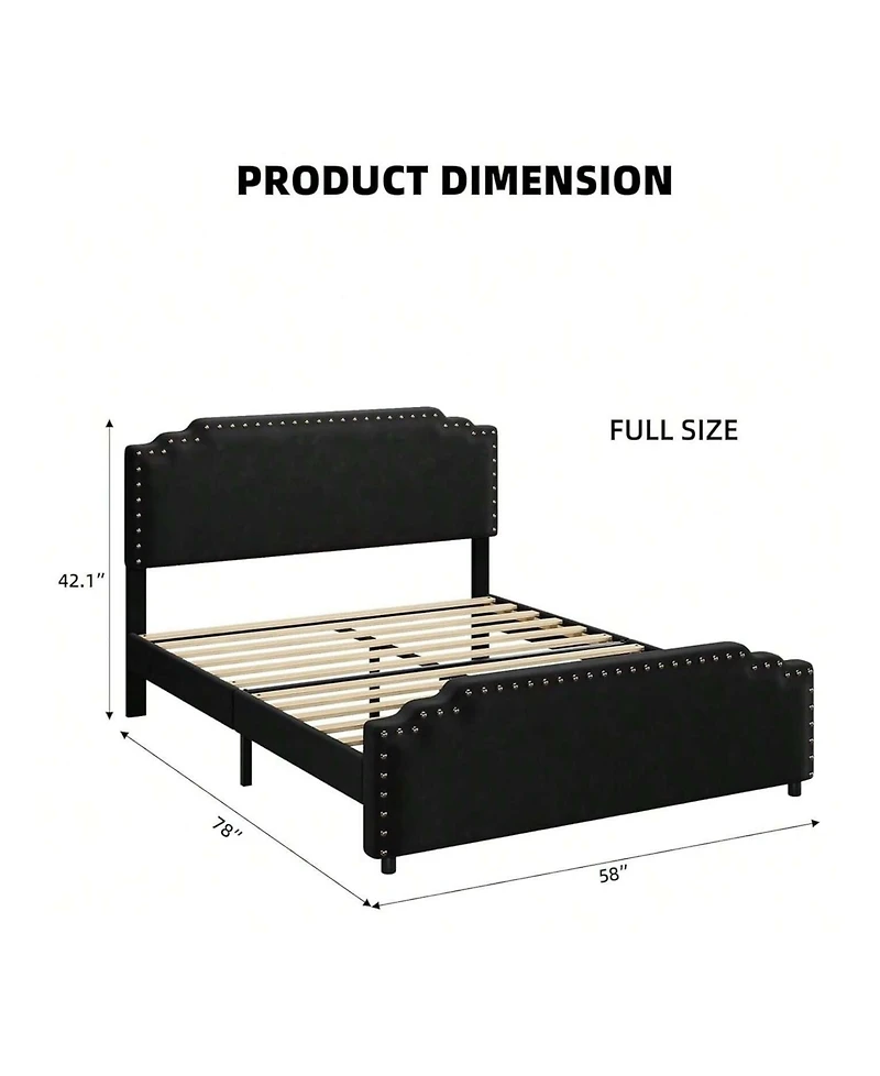 gaomon Full/Queen/King Bed Frame, Velvet Upholstered Platform Frame With Rivet Decor Headboard And Strong Wood Slat Support, No Box Spring Ne