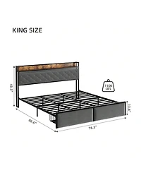 gaomon Full/Queen/King Led Bed Frame With Headboard, Upholstered Platform Bed With Charge Station And Storage Drawers, Heavy Duty Metal Slats, No Box