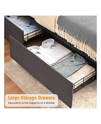 gaomon Bed Frame With Charging Station And 4 Storage Drawers, Velvet Upholstered Tall Tufted Wingback Headboard And Storage Shelf