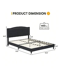 gaomon Upholstered Bed Frame With Height-Adjustable Headboard, Linen Platform Bed Frame Mattress Foundation