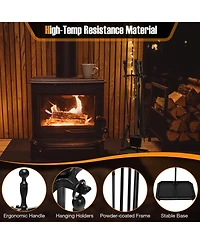 Gouun 5-Piece Fireplace Tool Set with Tong Brush Shovel Poker Stand-Black