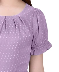 Ny Collection Women's Short Sleeve Belted Swiss Dot Dress