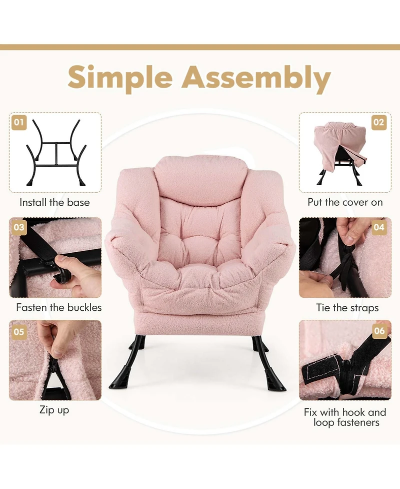 Large Lazy Chair with Cozy Head Pillow Stylish Tufted Back & Seat Armrests
