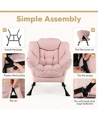 Large Lazy Chair with Cozy Head Pillow Stylish Tufted Back & Seat Armrests