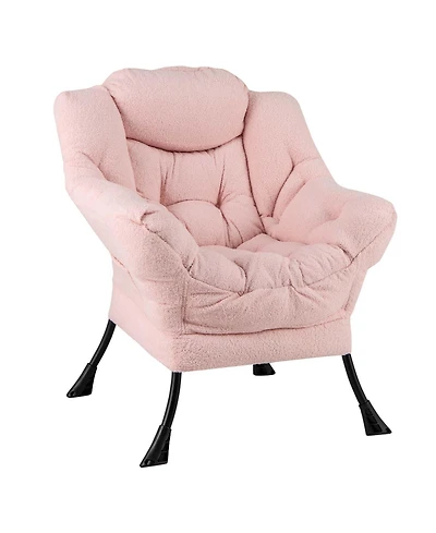 Large Lazy Chair with Cozy Head Pillow Stylish Tufted Back & Seat Armrests