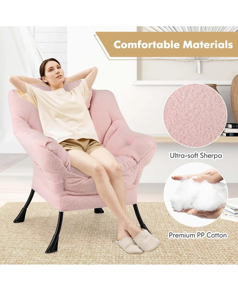 Large Lazy Chair with Cozy Head Pillow Stylish Tufted Back & Seat Armrests
