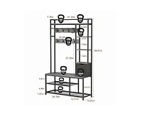 gaomon 5-in-1 Coat Rack, Hall Tree with Bench and Shoe Storage, Freestanding Entryway Bench with 5-Tier Open Shelves, Fabric Storage Basket and 12 Hoo