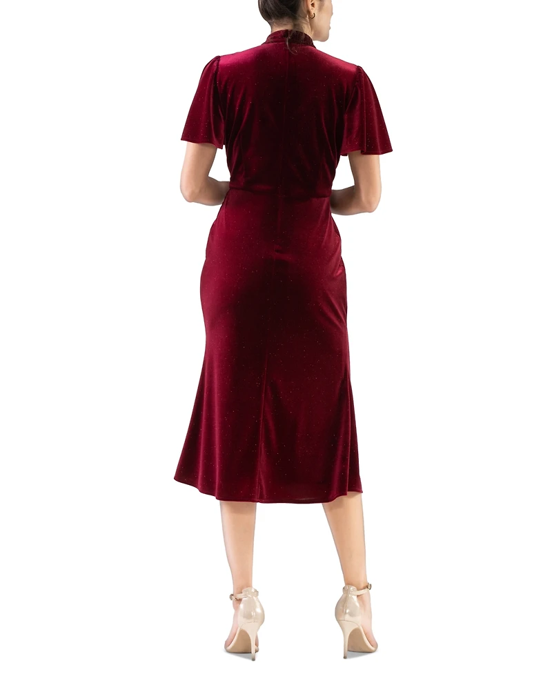 julia jordan Women's Velvet Mock-Neck Flutter-Sleeve Dress