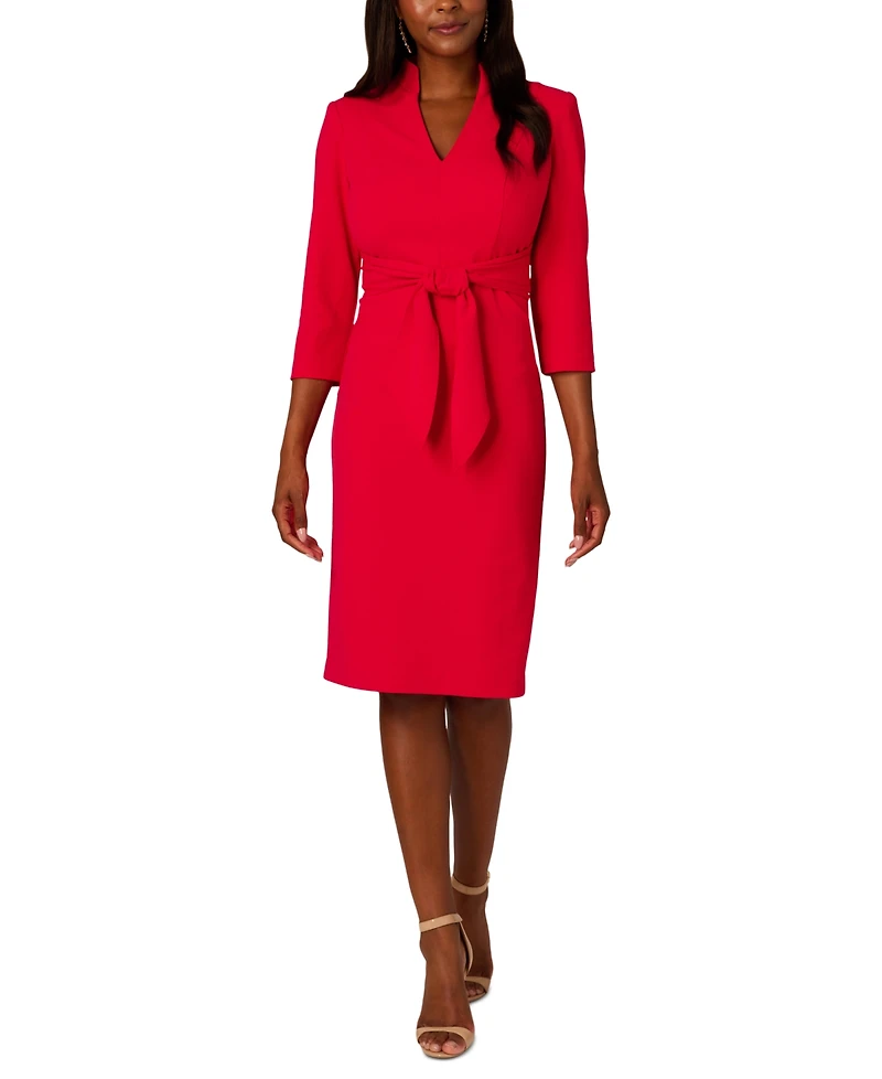 Adrianna Papell Women's V-Neck Tie-Waist 3/4-Sleeve Sheath Dress