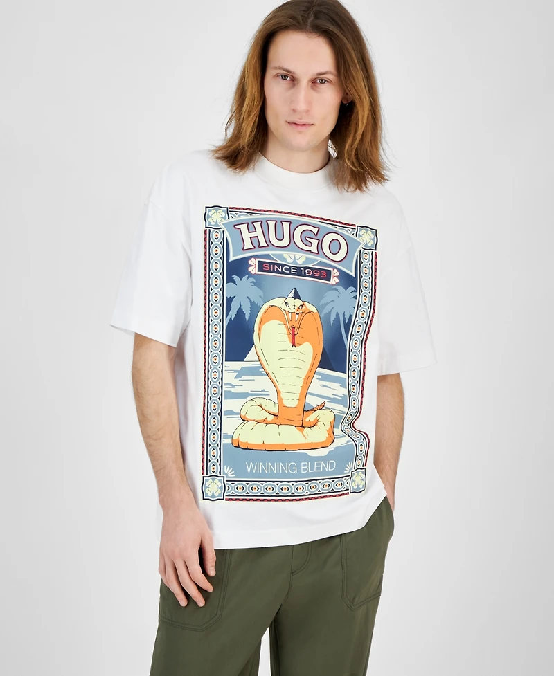 Hugo by Hugo Boss Men's Oversized Short Sleeve Crewneck Poster Graphic T-Shirt
