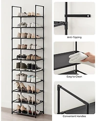 Songmics Home 10 Tier Shoe Shelf with Metal Frame & Non-Woven Fabric Shelves, Black