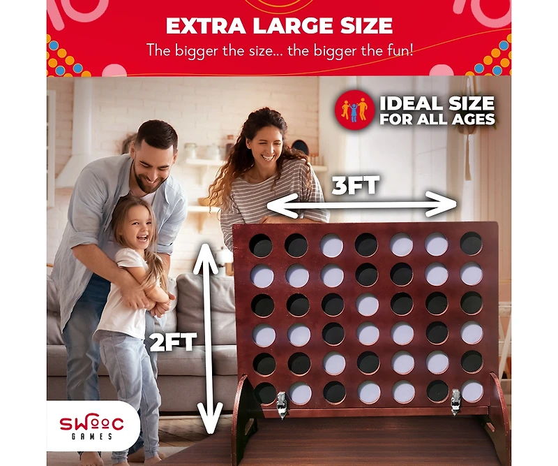 Swooc - Giant Four in a Row (All Weather) Outdoor Game w/ Carrying Case - Noise Reducing - 60% Quieter - Giant Connect - 4 Game