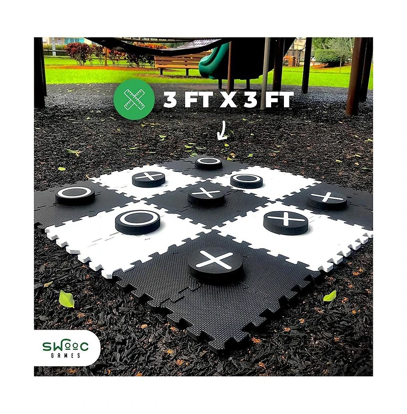 2-in-1 Premium Giant Checkers & Tic Tac Toe Game (4ft x 4ft) | Checkerboard High Density Eva Foam Mat & Pieces w/ Bag