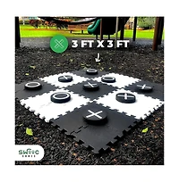 2-in-1 Premium Giant Checkers & Tic Tac Toe Game (4ft x 4ft) | Checkerboard High Density Eva Foam Mat & Pieces w/ Bag