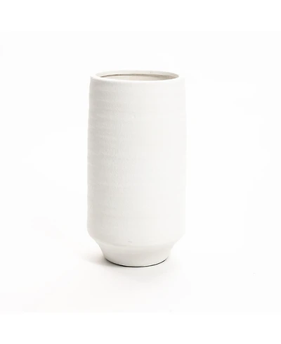 LuxenHome White Terracotta 16.1-Inch Tall Indoor and Outdoor Cylinder Vase